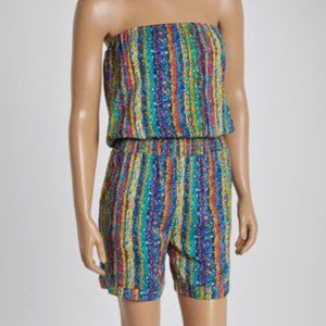 Blue & Yellow Stripe Strapless Romper - L *NWOT